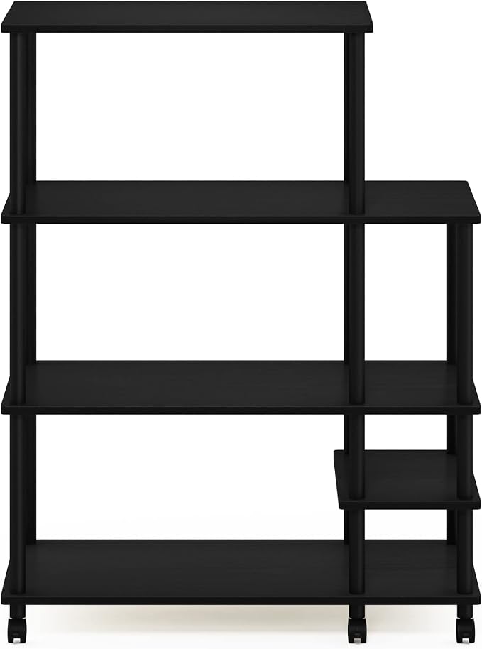Furinno Turn-N-Tube 4-Tier Wide Toolless Multipurpose Printer Stand Display Storage Shelf with Wheels, Americano/Black