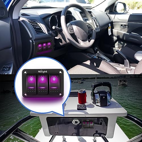 Nilight 3 Gang Aluminum Rocker Switch Panel Pre-Wired