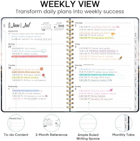 Planner 2026-2027, Weekly & Monthly Academic Calendar, Jul 2026 – Jun 2027