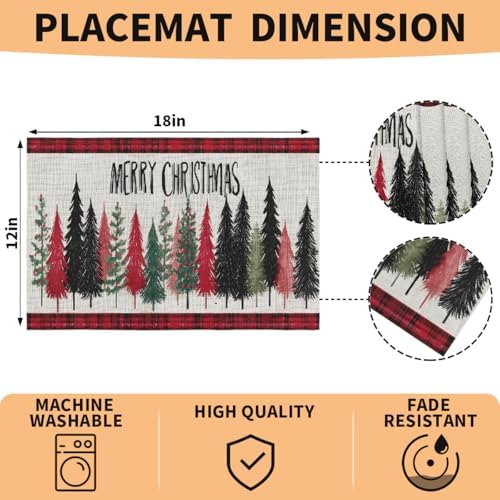 Placemats Set of 4 Washable Linen Place Mats Cloth Table Mats 12x18 Inch