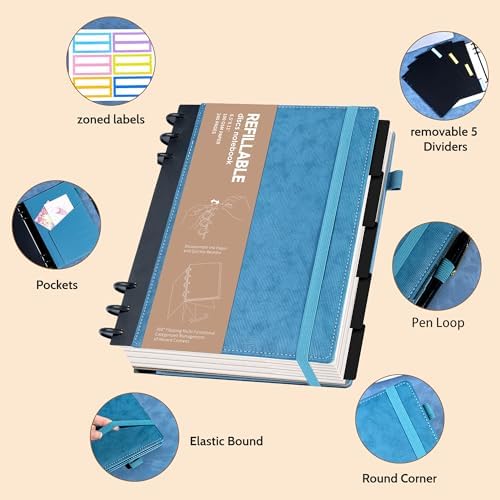 Yoment Refillable Notebooks for Work 5 Subject with Removable Dividers Tabs