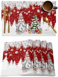 Christmas Gnome Placemats Set of 6, Winter Merry Christmas Tree Balls Heat Resistant Washable Table Place Mats Red Cotton Table Linens Party Holiday Decor for Kitchen Dining Outdoor Indoor