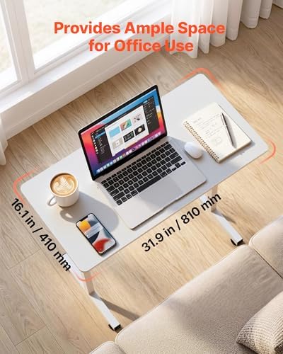 VEVOR Standing Desk, Adjustable Height Mobile Stand Up Desk with Lockable Casters, 32 x 16 in Small Computer Sit Stand Rolling Workstation with Hook, 55.1 lbs Desktop Capacity, for Home Office, White
