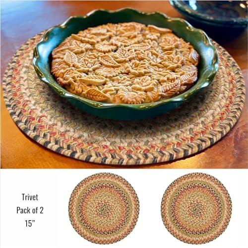 Homespice Kingston Braided Placemats for Country Decor, Round 15" Set of 2