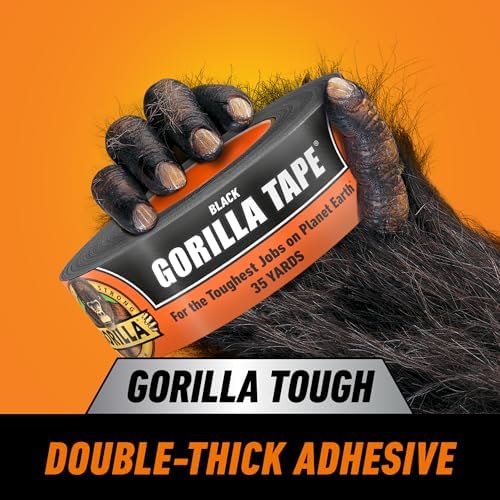 GORILLA Heavy Duty Duct Tape, Weatherproof, Black, 1.88" x 35 yd, 2-Pack