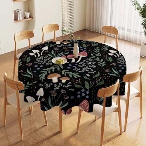 Mushroom Tablecloth, Cartoon Green Leaves Mushroom Wildflower Plant Botanical Herb Nature Garden Print Table Cloth for Home Kitchen Outdoor Party Picnic Wedding Decor, 36x36in