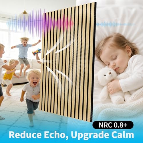 Art3d 47 x 23.6 Inch Acoustic Wood Slat Design Wall Panels, 4-Pack, Oak