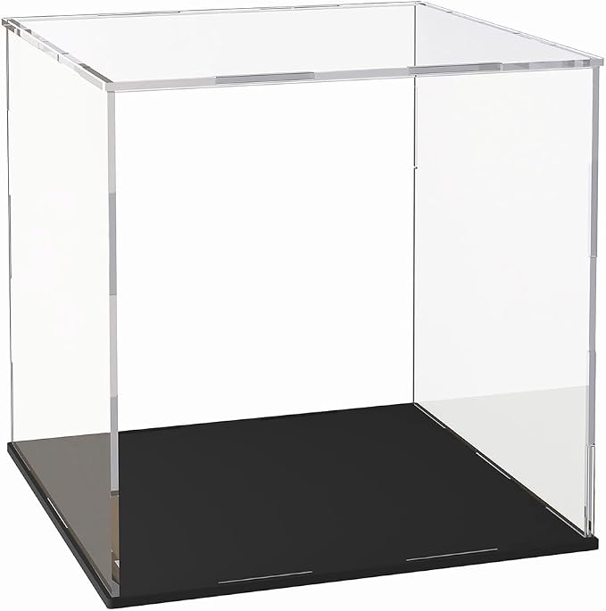 Acrylic Display Case 5x5x5 Inch, Clear Collectible Display Box with Matte Black Base, Dustproof Showcase for Figures, Models, Sports Memorabilia – Easy Self Assembly