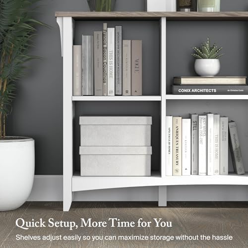 Bush Home Salinas 6 Cube Organizer in Pure White and Shiplap Gray, Office Storage Solution, Home Organizer with Open Shelving, Compact Unit for Books and Supplies