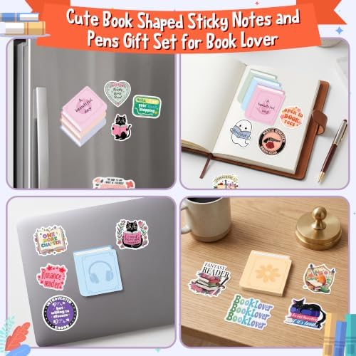 Laffact Books Shaped Sticky Notes, 146Pcs with Stickers Ballpoint Pens Bulk