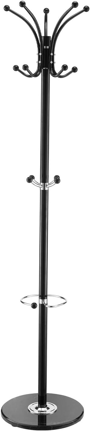VEVOR Freestanding Coat Rack, Metal Coats Rack Stand with Umbrella Holder, Stable Marble Base & 14 Hooks, Hall Coat Tree for Entryway, Bedroom, Living Room, Stylish Coats Hanger for Hats, Scarves, Bag