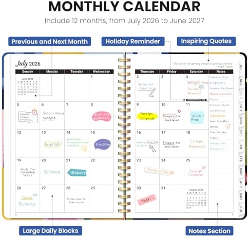 Large Planner 2026-2027, A4 (8.5" x 11") Hardcover Weekly & Monthly Planner July 2026 - June 2027 with Monthly Tabs, Academic Planner for School, Work and Office, Whisker Mosaic