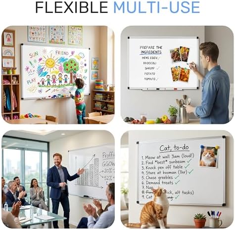 Simple Deluxe Magnetic Dry Erase Board 40" x 30" Whiteboard, 1 Dry Eraser & 2 Multicolor Markers & 4 Magnetic Pins, Silver Reinforced Aluminum Frame for Home, School, Office