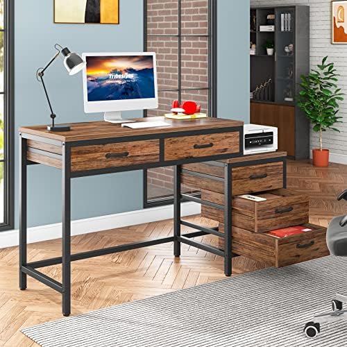 Tribesigns Computer Desk with 5 Drawers, Reversible Home Office Desks