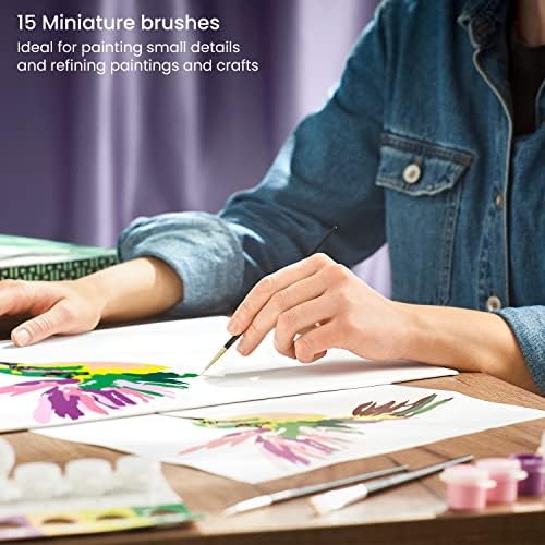ARTEZA Detail Paint Brushes, Set of 15, Miniature Sizes, Fine Tips