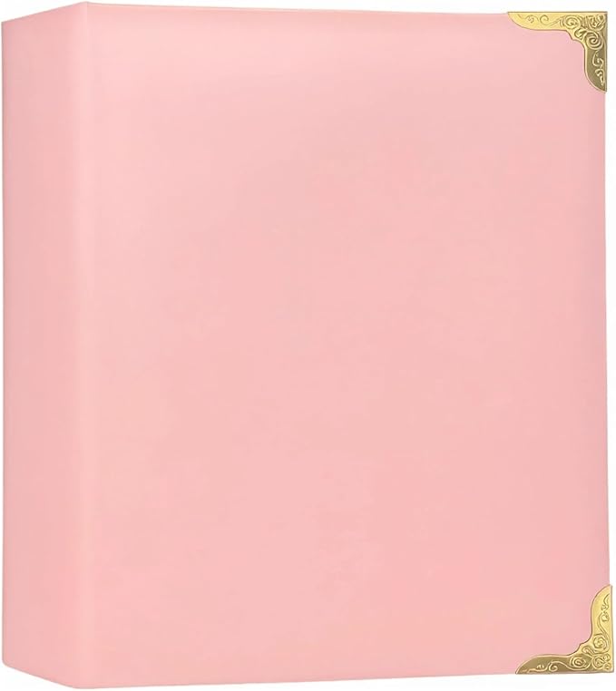 Hardback Leather 3 Ring Binder, 1.3 Inch D Ring, Three Ring Binders Fits 8.5" x 11", Corner Protectors, PU Leather Cover, for Photo Album, Home, Professional Office & School Supplies, Pink
