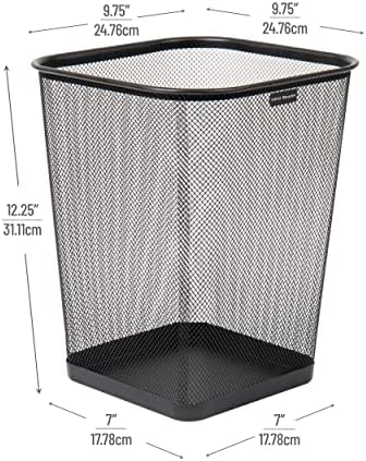 Mind Reader Mesh Trash Can, Waste Paper Basket, Square, Office, Metal Mesh, 9.75" L x 9.75" W x 12.25" H, Set of 4, Black