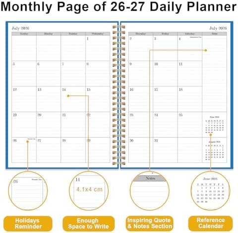Daily Planner 2026-2027 - July 2026 to June 2027, 7" x 10", Blue