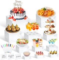 11 Pcs White Acrylic Buffet Risers and Stand with Mini Table Sign and Maker