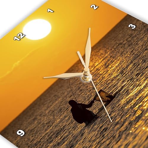 3dRose Wall Clock Silent - 15 inch - Saltwater Fishing in Laguna Madre, Bay at Sunrise. - Places