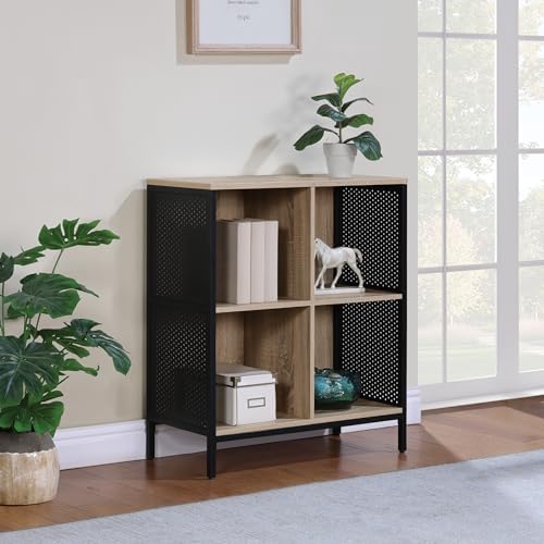 OSP Home Furnishings Ace Contemporary Modern Storage Bookcase with Shelves, 2- Shelves, 4 Cubes, River Oak Finish