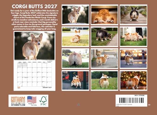 Corgi Butt Calendar 2027 Monthly Wall Calender 12 Month