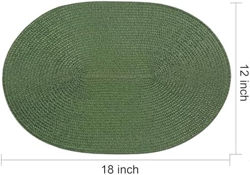 AHHFSMEI Placemats Set of 6 for Dining Table Washable Woven Non-Slip 18x12 inches Placemat Heat-Resistant Durable Table Mats for Dining Table Easy to Clean (Oval Green, 6)