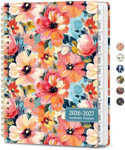 Planner 2026-2027, A5 (6.3" x 8.5") Hardcover Weekly & Monthly Planner July 2026 - June 2027 with Monthly Tabs, Academic Planner for School, Work and Office, Pastel Garden