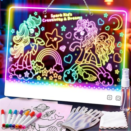 16" Rechargeable LED Drawing Board,13 Light Effects Neon Light Up Drawing Tablet,Dry Erase Glow Doodle Pad with Markers & Tracing Paper,Gift Toy for Boys Girls Birthday Christmas