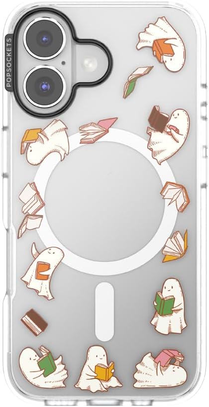 PopSockets iPhone 16 Phone Case with MagSafe, Wireless Charging Compatible, Bookish - Storied Shelves