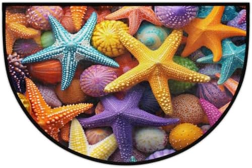 Ocean Starfish Half Round Door Mat Non Slip Washable Semi Circle Area Rug Absorbent Soft Half Moon Rug Floor Mat for Indoor Outdoor Kitchen Bathroom Patio Front Door Mat Decor