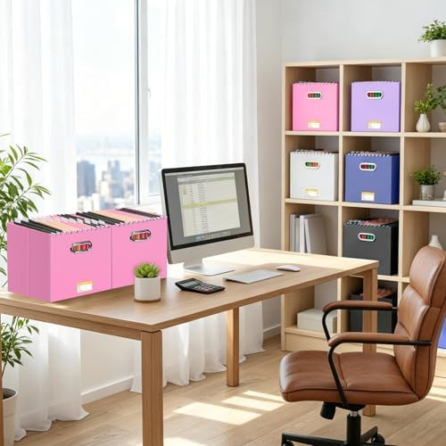 BALEINE 8PK File Organizer Box, Cardboard File Folder Organizer with Handle | Strong Corrugated Paper Core, Label Stickers for Identification, Hanging File Folder Organizer, Home Office Document Storage