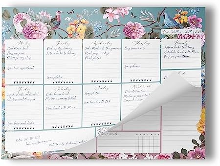 Undated Weekly Desk Planner Pad - 52 Pages Notepad With To Do List and Habit Tracker | Desk Pad Tear Off for Organization