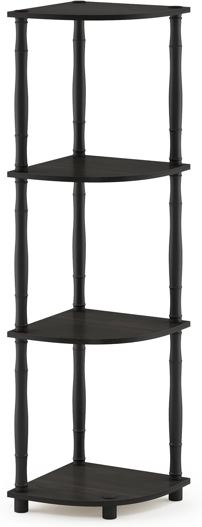 Furinno TURN-N-TUBE Toolless 4-Tier Corner Shelf, Bookshelf, Display Storage Shelves with Open Shelves, for Organization and Storage, Living Room, Home Office, Garage, Espresso