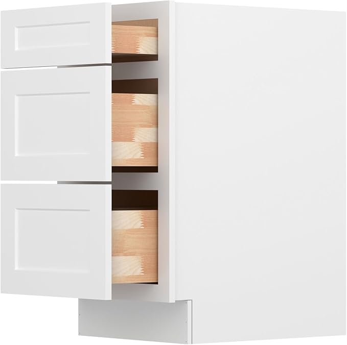 Furinno Shaker Drawer Base Kitchen Cabinet with 3-Drawers, Ready to Assemble, 24 D x 18 W x 34.5 H, White
