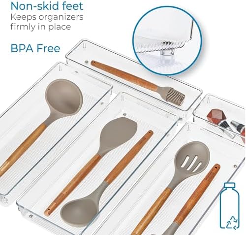 iDesign 4-Piece Kitchen Drawer Organizer Set, Clear