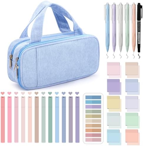 Jutom 39 Pcs Aesthetic Book Annotation Kit,Light Blue,Classic Style