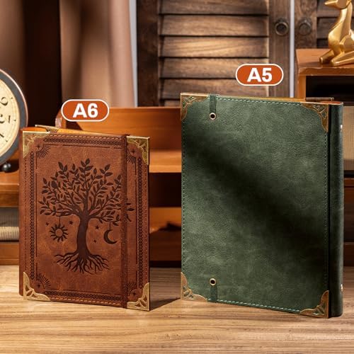 Ovesmusl PU Leather A6 Binder 6 Ring Mini Journal Cover Binder 5.5”x7.5”