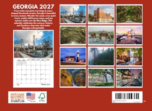 Georgia Calendar 2027 Monthly Wall Calender 12 Month