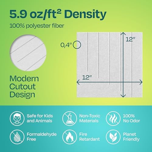 Acoustic Panels 12-Pack Soundproof Wall Panels 12"x12"x0.4" Decorative Sound Dampening for Your Home, Office, Studio, Bedroom & More with Unique LineWave Carving [White]