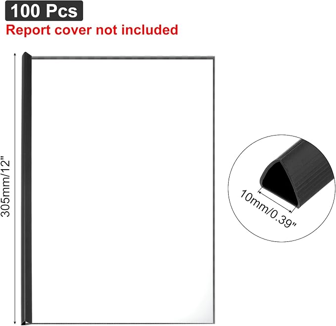PATIKIL 100Pcs Binding Bars, 10mm Binding Bars Slide Grip 70 Sheets Capacity A4 Size Report Binder Triangle Presentation Binder for Report Cover Resume, Black