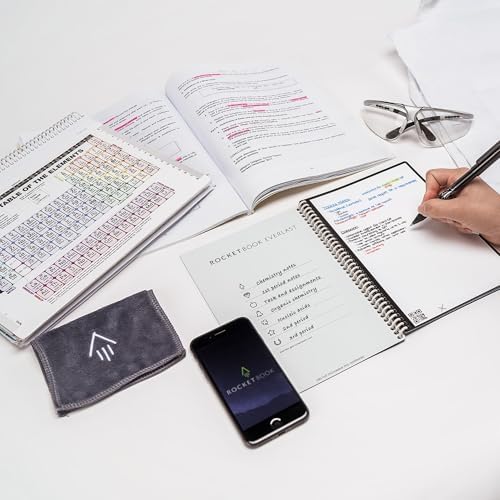 Rocketbook Core Reusable Spiral Notebook, Executive Size 6x8.8, Black - Dotted Pages, App-Connected, Erasable, Durable Cover, Ideal for School, Work, and Creative Projects