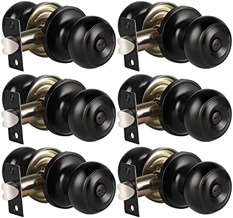 KNOBWELL 6 Pack Privacy Door Knob for Bathroom or Bedroom Door Knobs, Round Interior Door Knobs, Indoor Door Knob, Keyless Black Door Knob with Lock, Door Handle Lock for Interior Doors, Matte Black