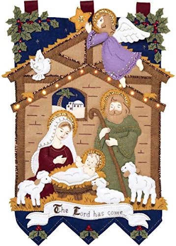 Bucilla 89220E Felt Applique Christmas Wall Hanging Kit, 16" x 22", Away in The Manger