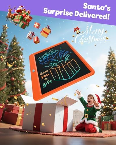 TEKFUN LCD Writing Tablet Doodle Board, 16inch Colorful Drawing Tablet Kids Travel Essentials, Kid Toys 6 7 8 Year Old Girls Boys (Orange)