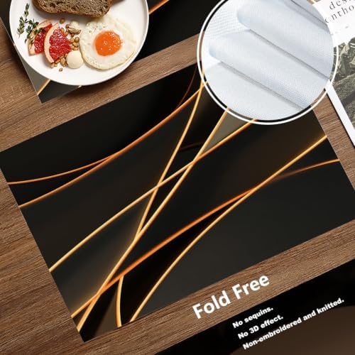 Batmerry Glowing Mocha Mousse Neon Lines Network Minimalism Placemats, Black Background Washable Linen Table Mats for Kitchen Table Double Insulation Decor Dining Set Indoor Outdoor 12X18 in Set of 8