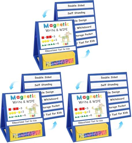 EAMAY Magnetic Desktop Tabletop Stands Pocket Chart Foldable Small Dry Erase Board Classroom Tool for Kids Education (12W*15L, Magnetic) (Pack of 3)