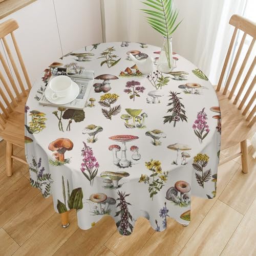 Vintage Botanical Tablecloth, Rustic Plants Herbs Mushroom Nature Wildflower Table Cloth for Outdoor Patio Party Picnic Wedding Indoor Kitchen Dinner Table Decor, 50x50in