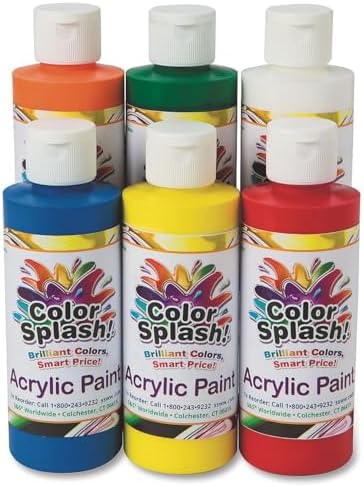S&S Worldwide Color Splash Acrylic Paint Assortment, Set of 6 | 8 oz flip-top bottles, Craft foam, For canvas art, Safe and Non-Toxic, Assorted Acrylic Paint Pack, For creative adults