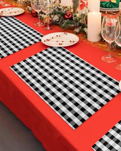 Rustic Black White Buffalo Check Plaid Pattern Placemat 1PC, Farmhouse Heat Resistant Washable Table Place Mats Cotton Table Linens Party Holiday Decor for Kitchen Dining Outdoor Indoor